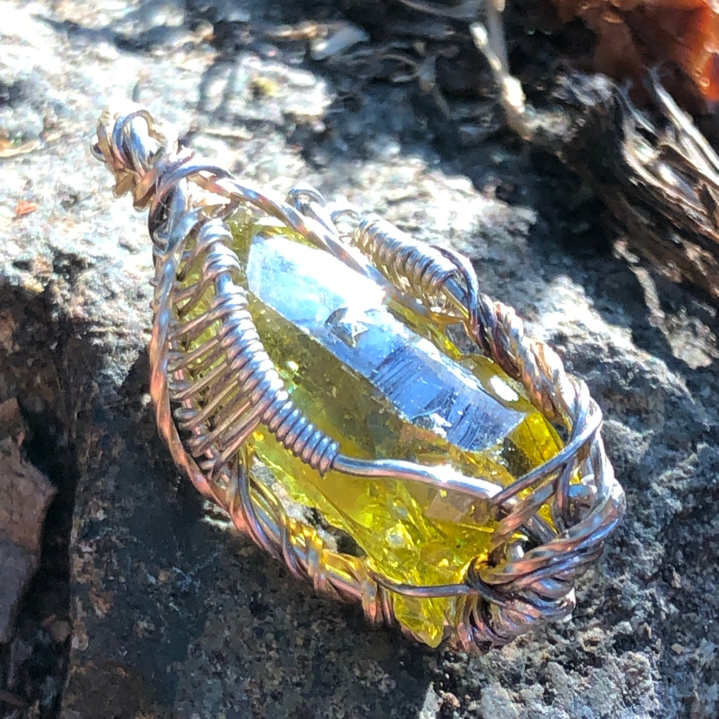 Green Zincite and Sterling Silver Pendant with Chain