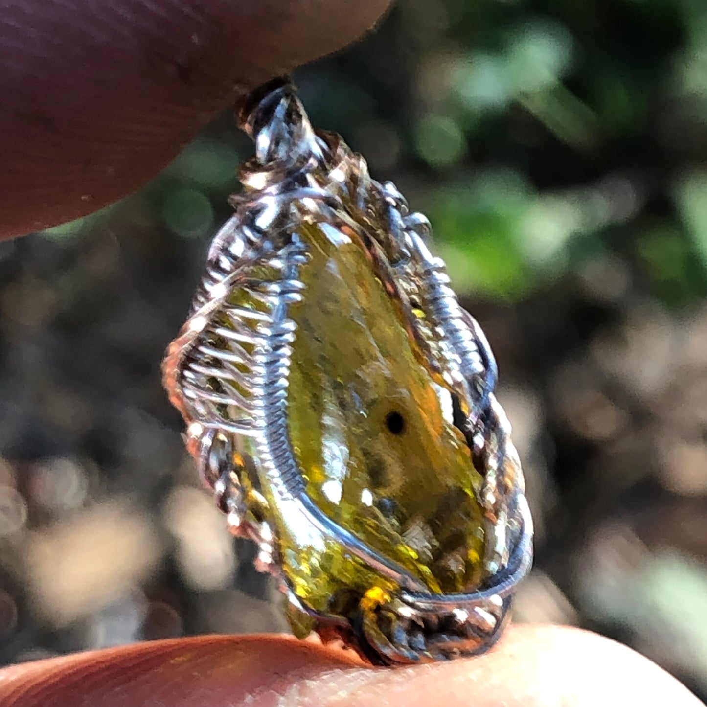 Green Zincite and Sterling Silver Pendant with Chain