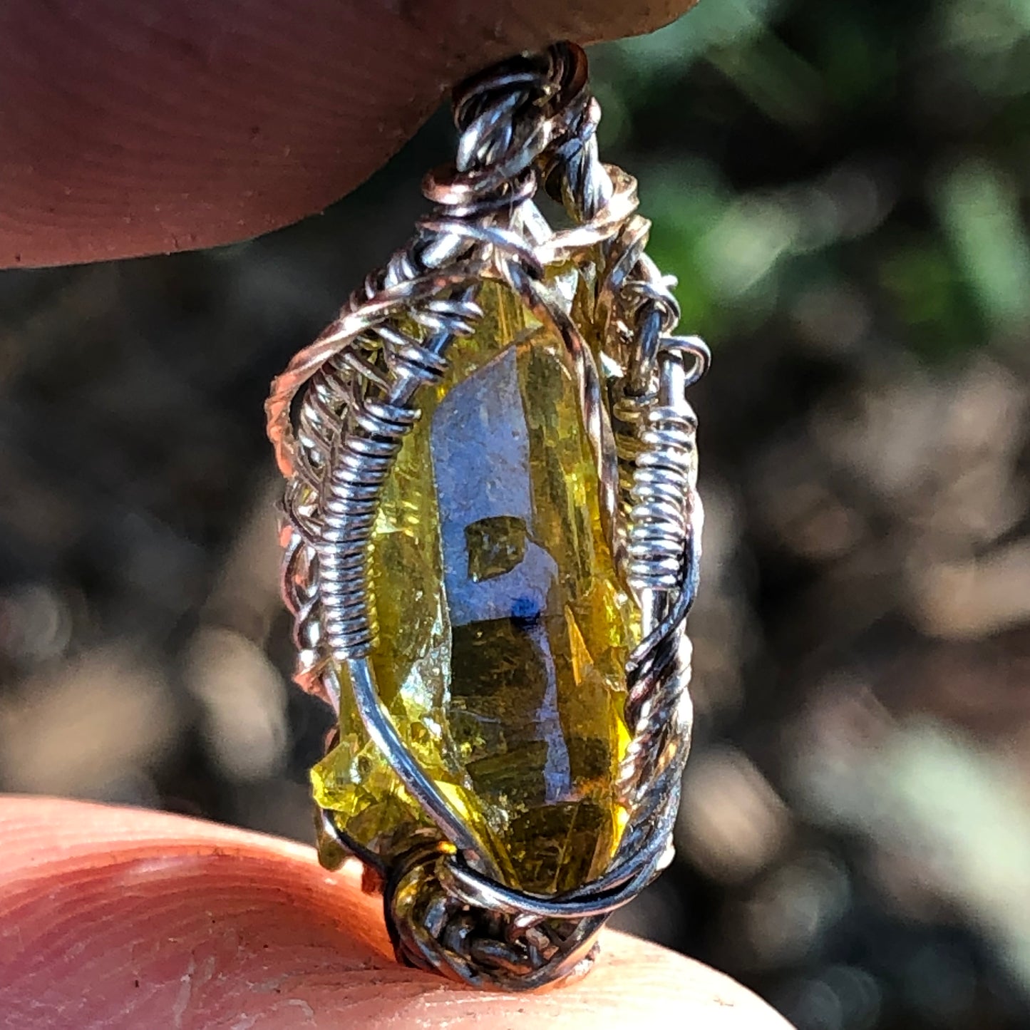 Green Zincite and Sterling Silver Pendant with Chain