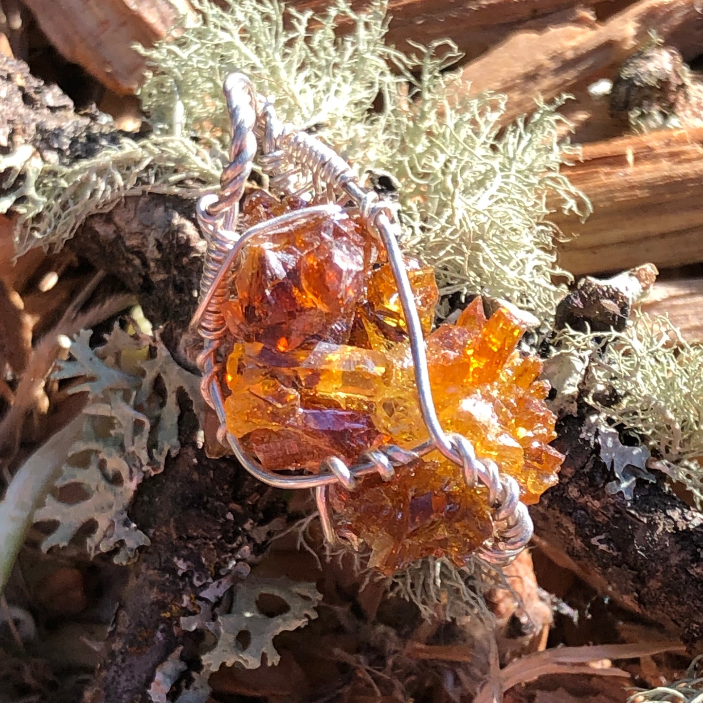 Orange Red Zincite Cluster Pendant