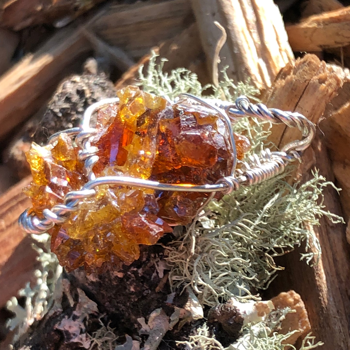 Orange Red Zincite Cluster Pendant