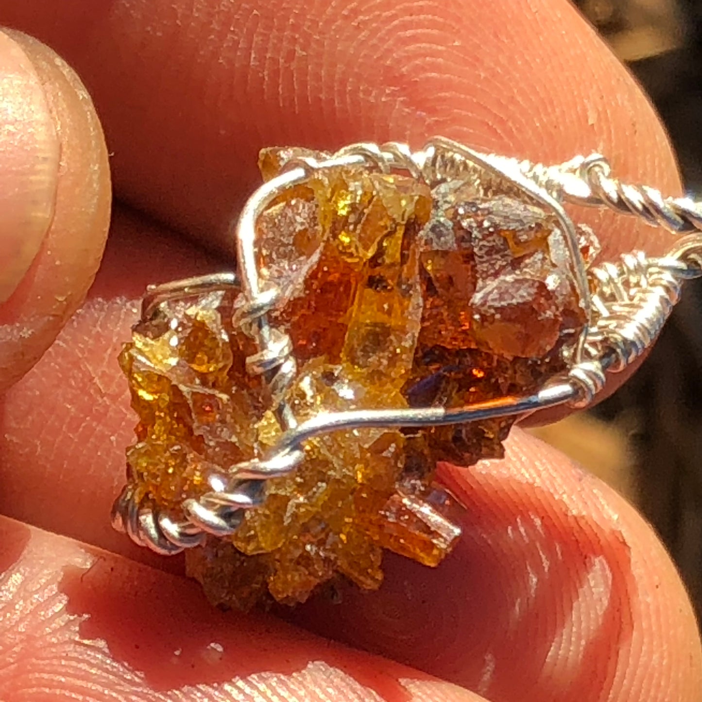 Orange Red Zincite Cluster Pendant