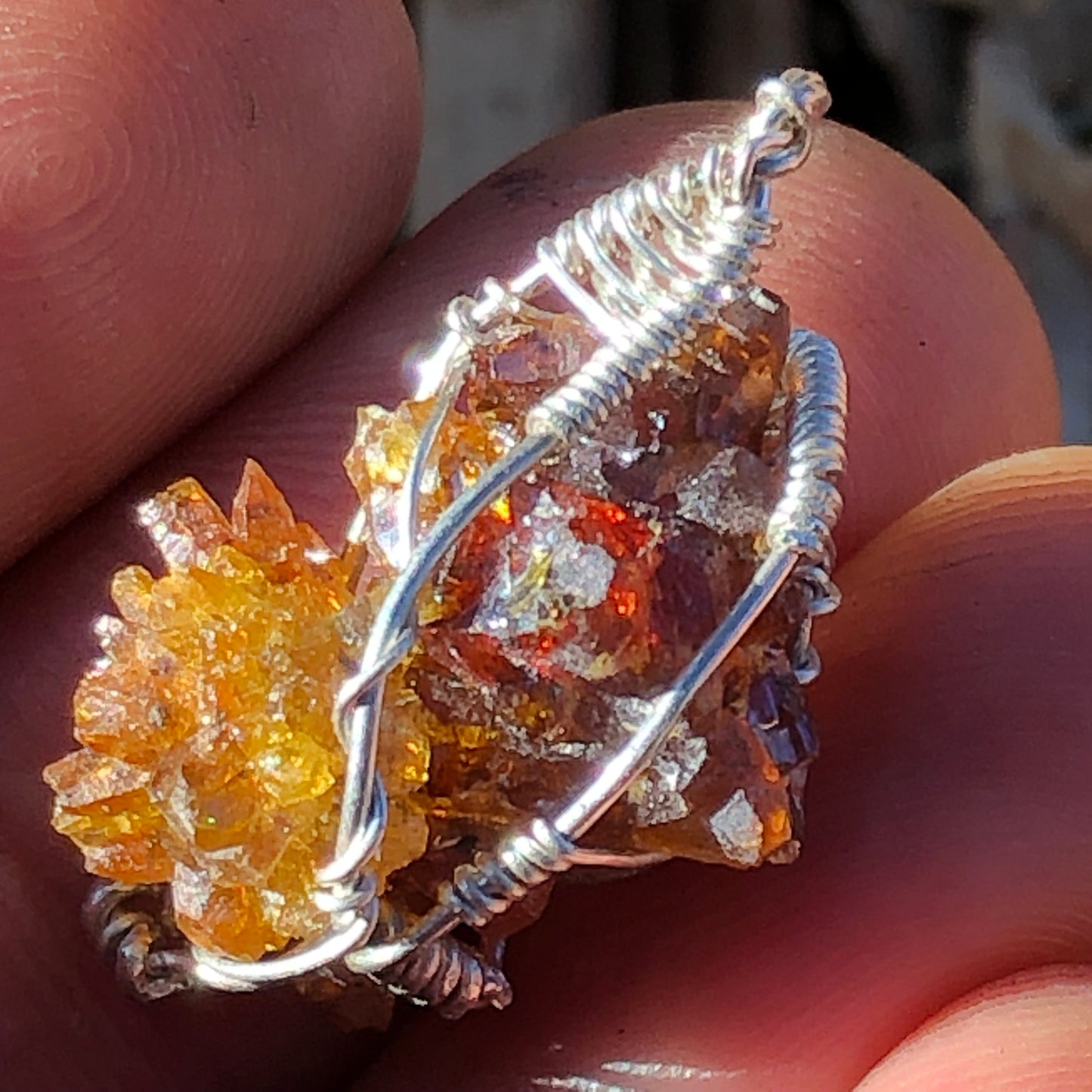 Orange Red Zincite Cluster Pendant
