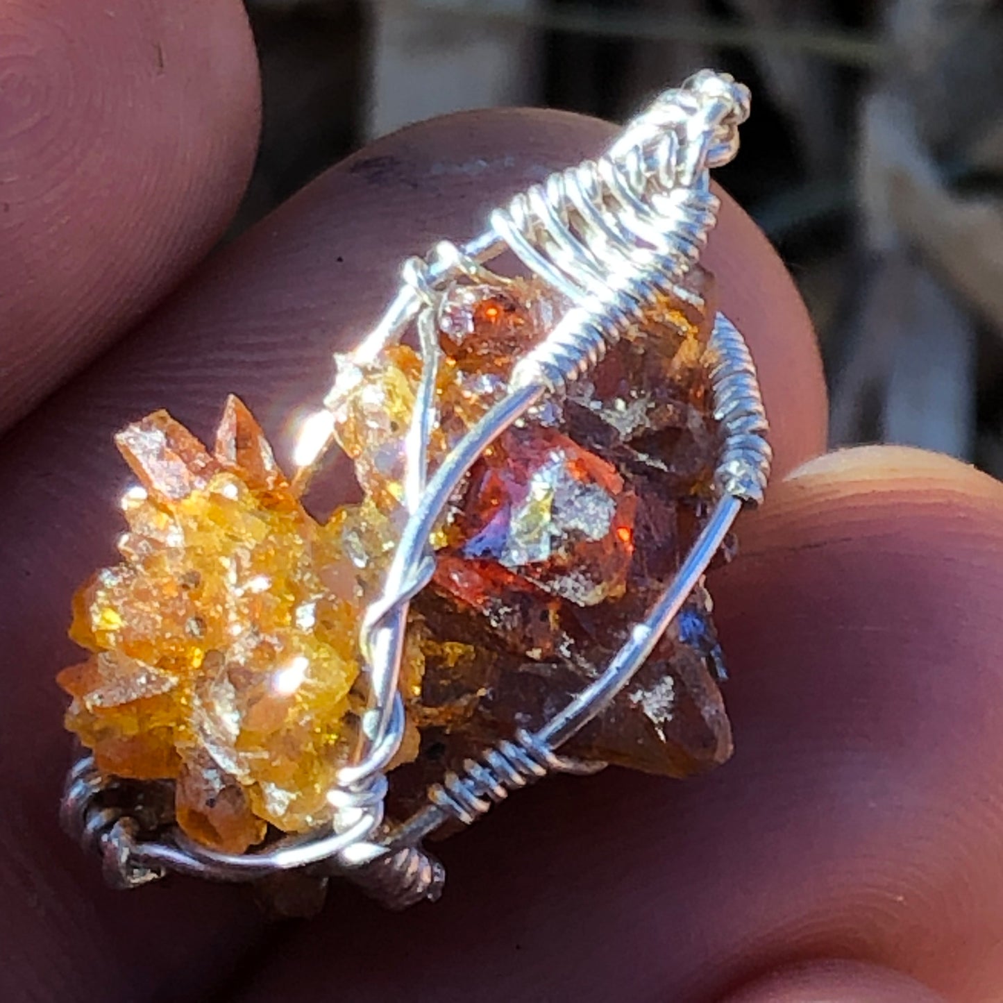 Orange Red Zincite Cluster Pendant