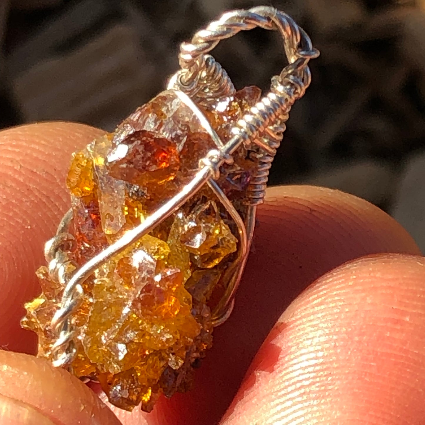 Orange Red Zincite Cluster Pendant