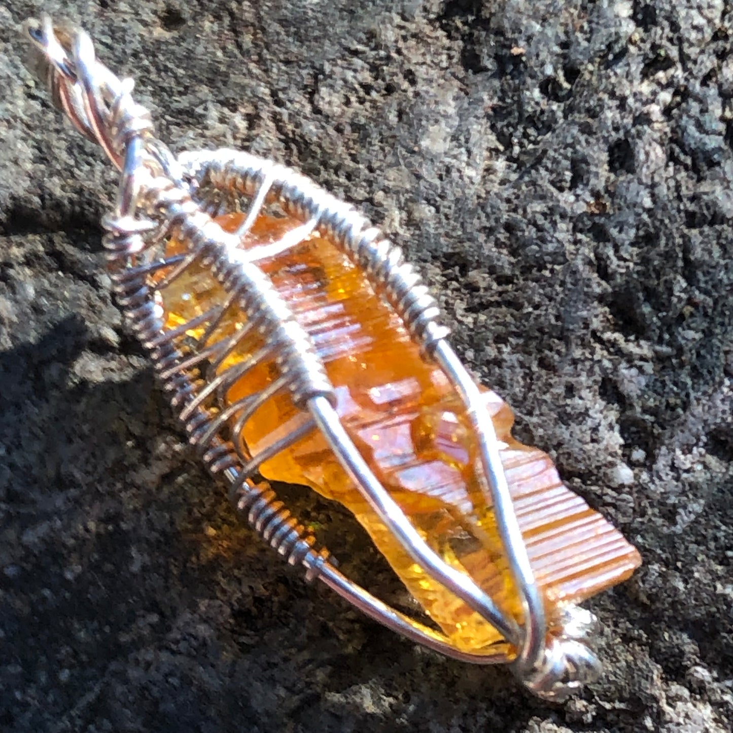 Orange Yellow Zincite and Sterling Silver Pendant with Chain