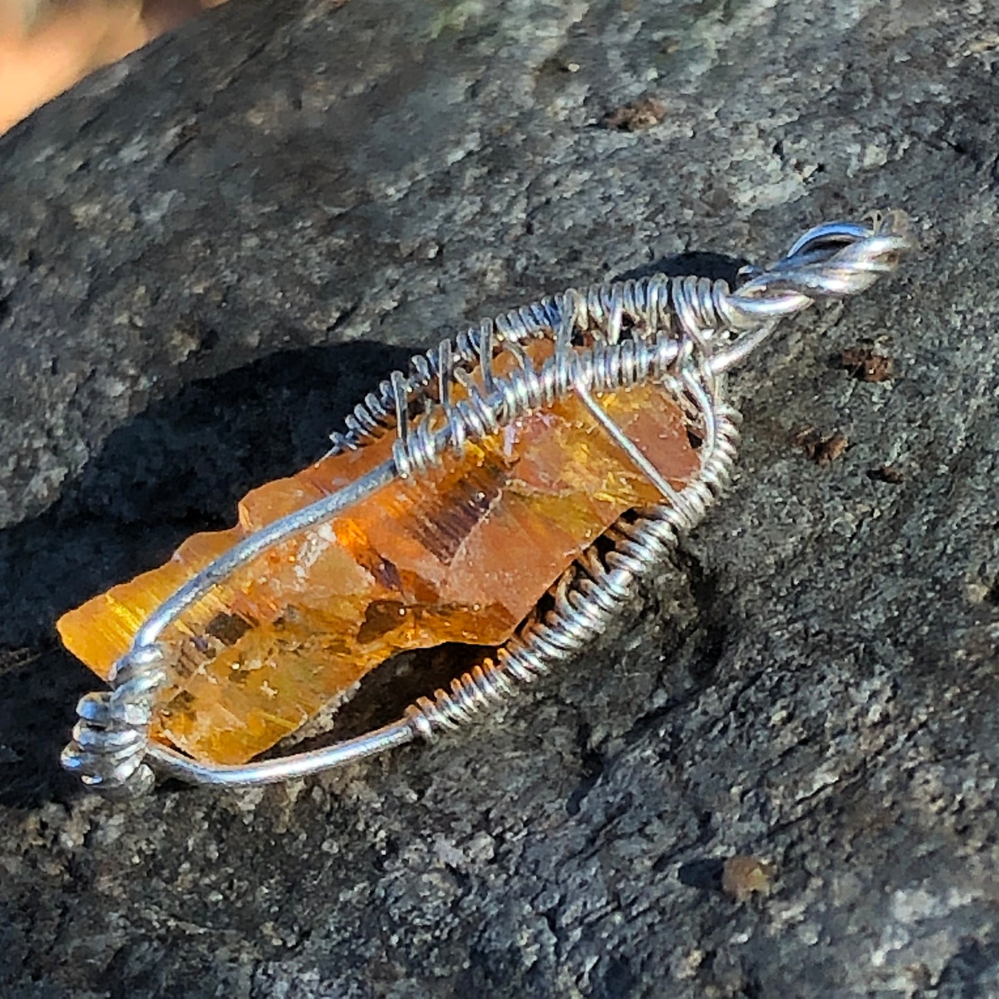 Orange Yellow Zincite and Sterling Silver Pendant with Chain
