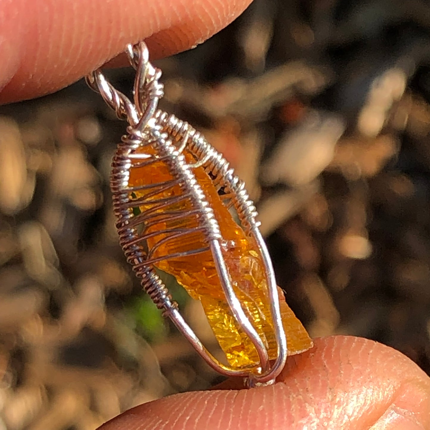 Orange Yellow Zincite and Sterling Silver Pendant with Chain