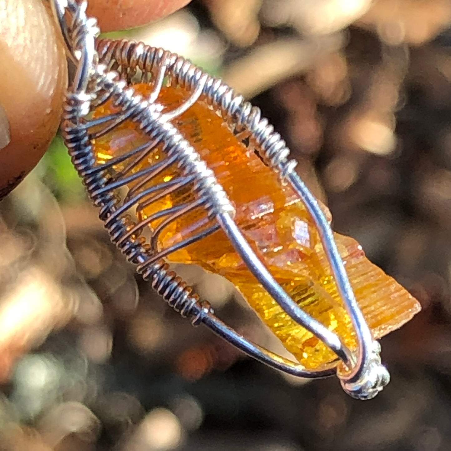 Orange Yellow Zincite and Sterling Silver Pendant with Chain