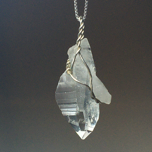 Double Terminated Arkansas Quartz and Silver Pendant