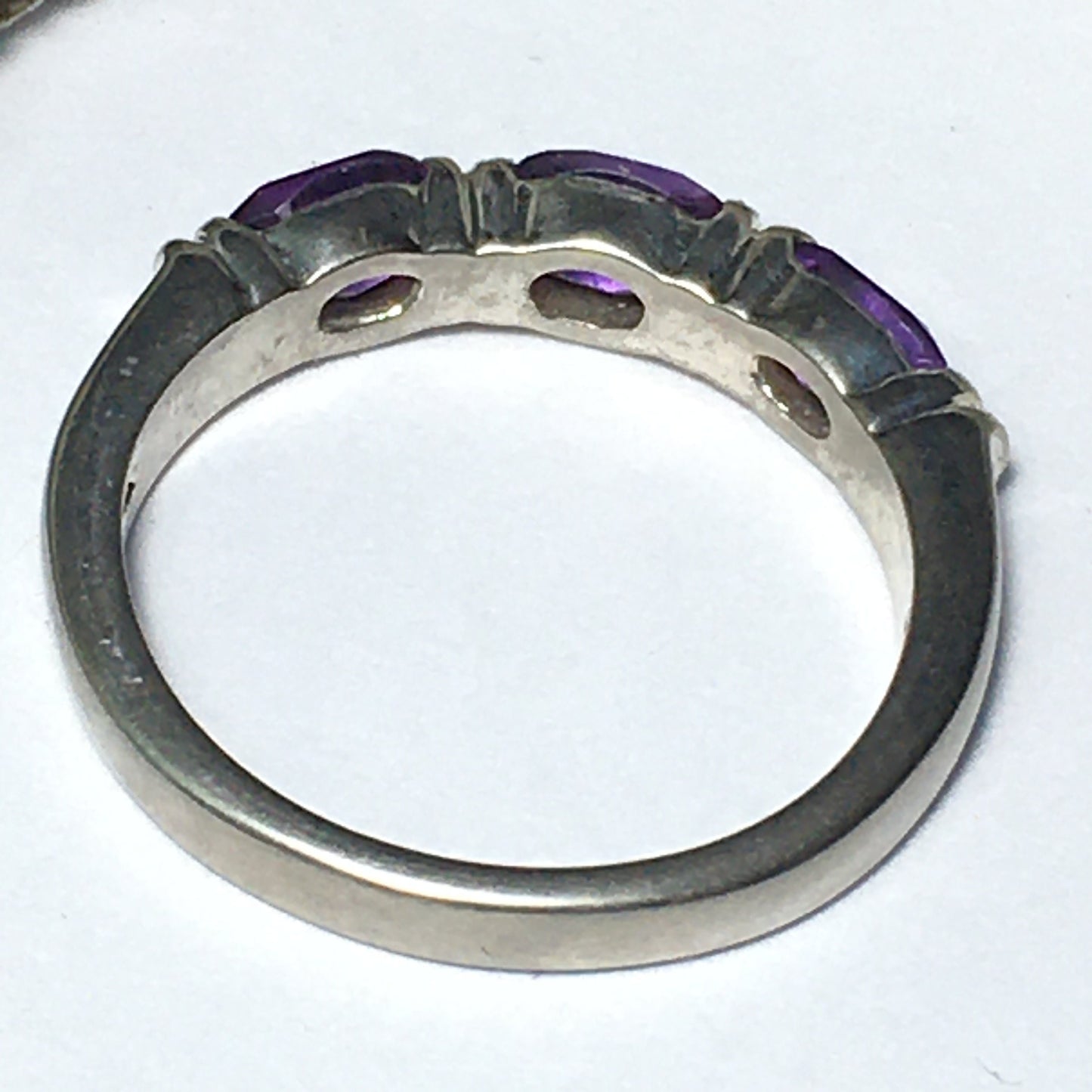 Amethyst Triple-Stone Sterling Silver Ring (Size 9)