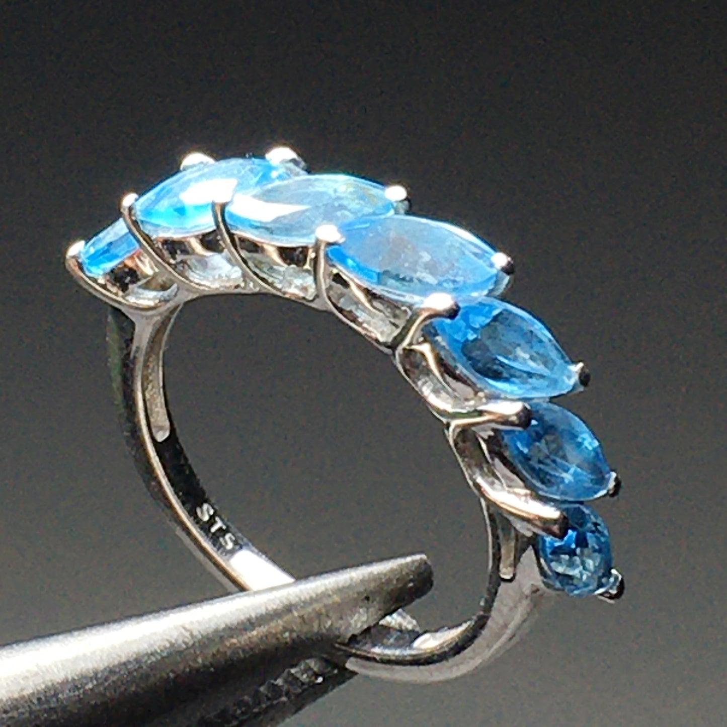 Blue Topaz 7-Stone Sterling Silver Ring (Size 5)