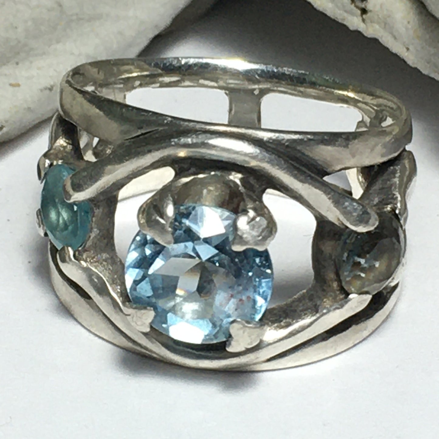 Aquamarine and Silver Ring (Size 8)