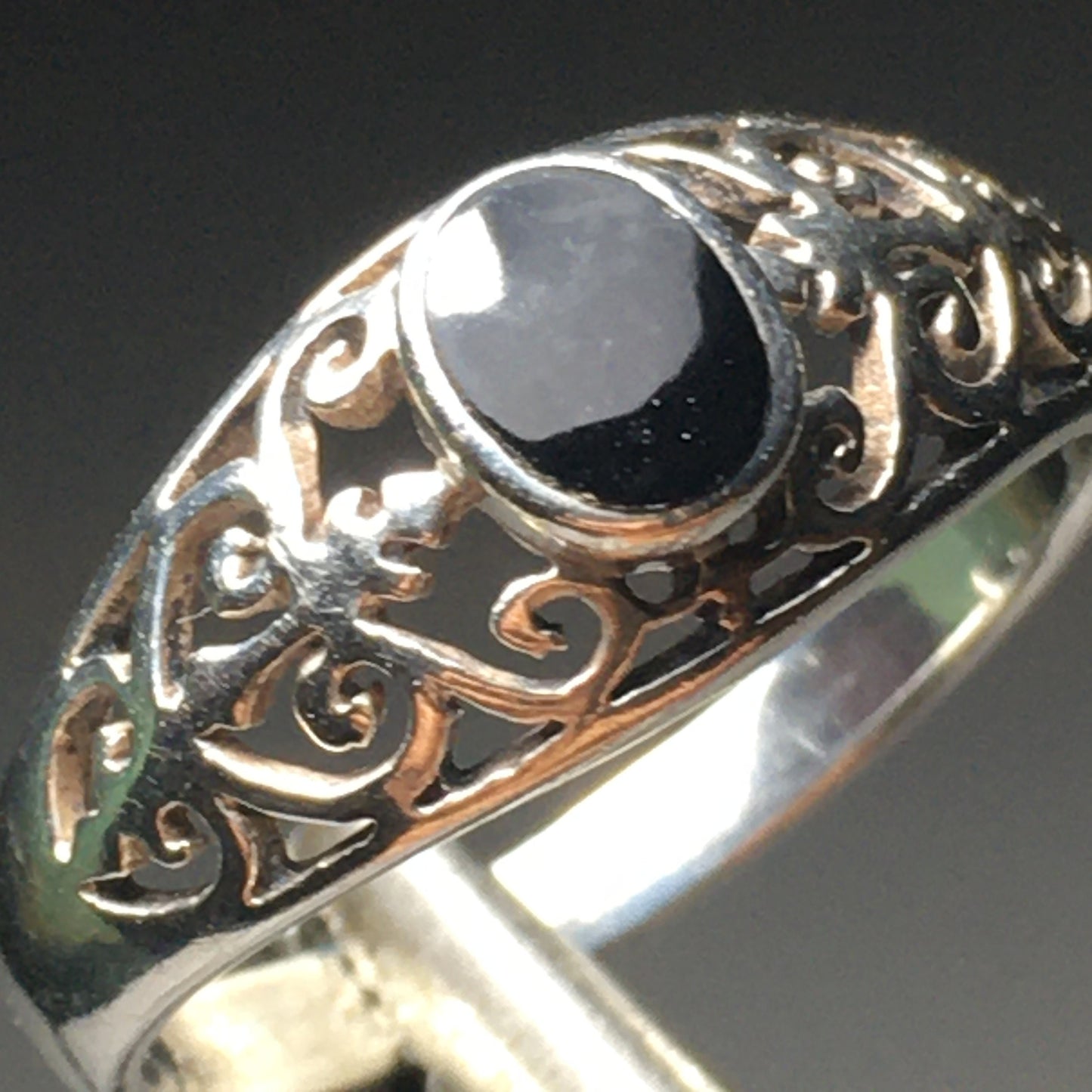Onyx Sterling Silver Ring (Size 9)