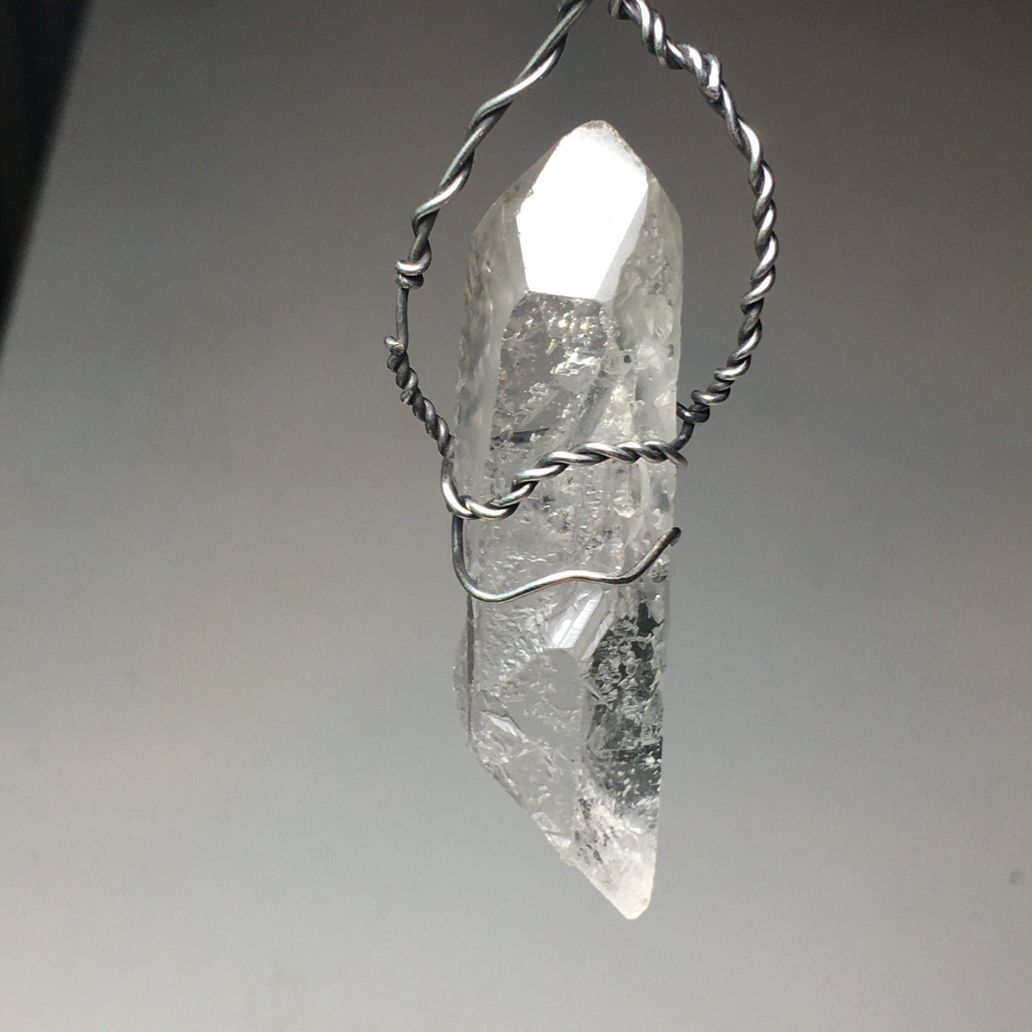Wire Wrap Brazil Quartz 925 Sterling Silver Pendant on chain