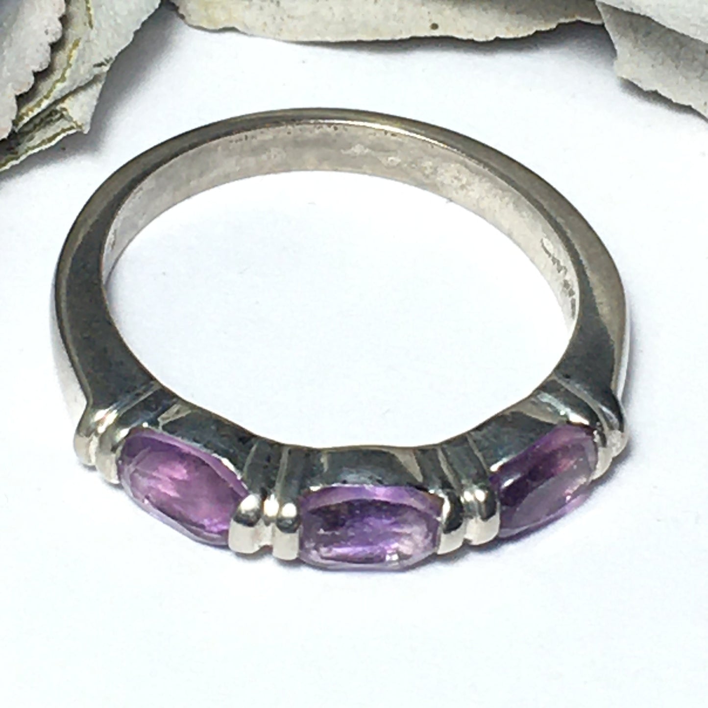 Amethyst Triple-Stone Sterling Silver Ring (Size 9)