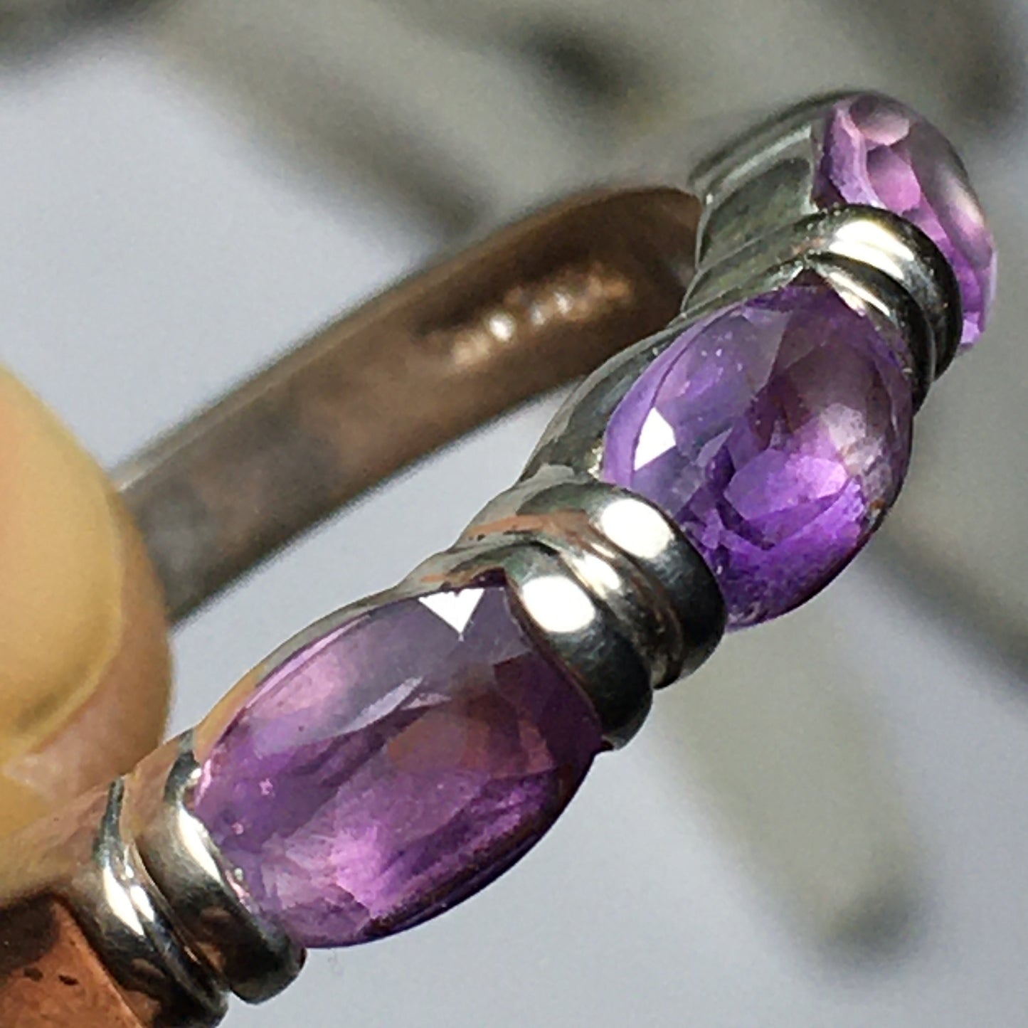 Amethyst Triple-Stone Sterling Silver Ring (Size 9)