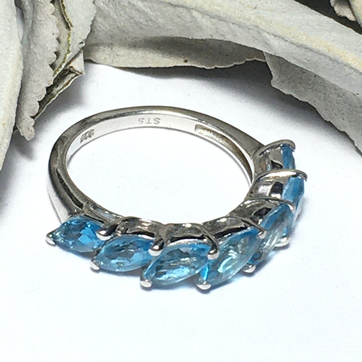 Blue Topaz 7-Stone Sterling Silver Ring (Size 5)