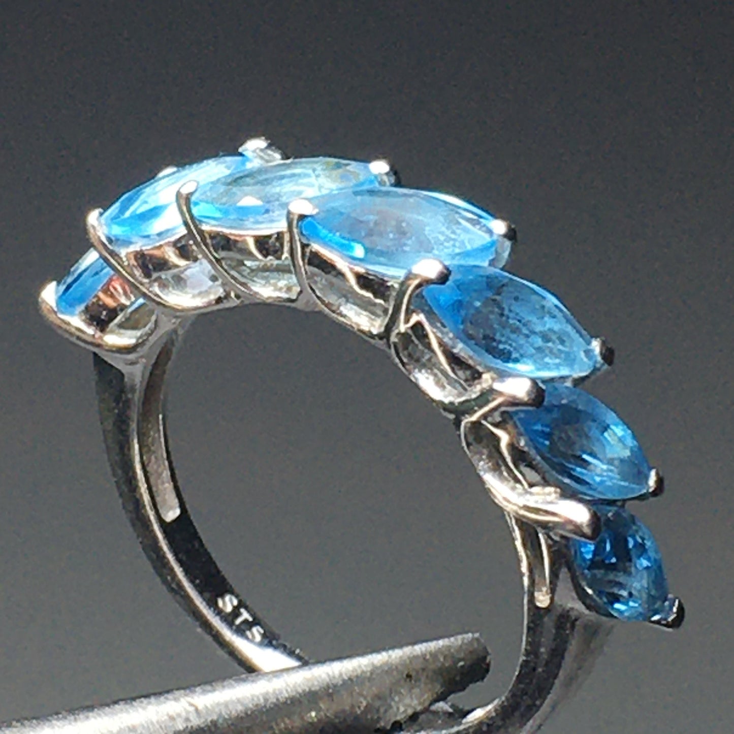 Blue Topaz 7-Stone Sterling Silver Ring (Size 5)