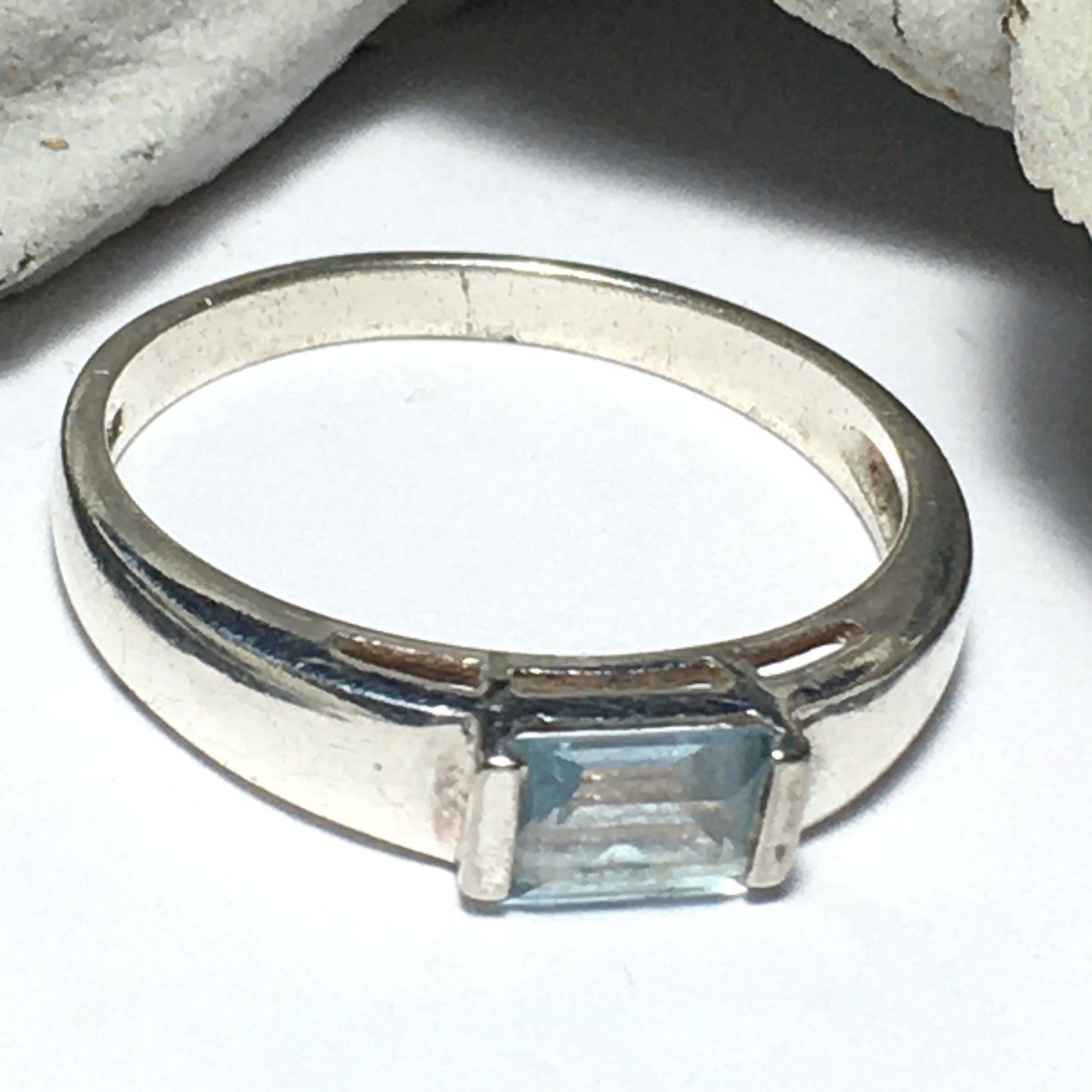 Aquamarine  Sterling Silver Ring (Size 8)