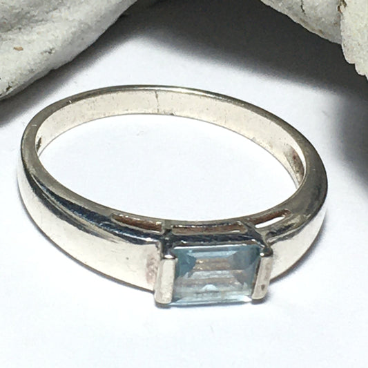 Aquamarine  Sterling Silver Ring (Size 8)