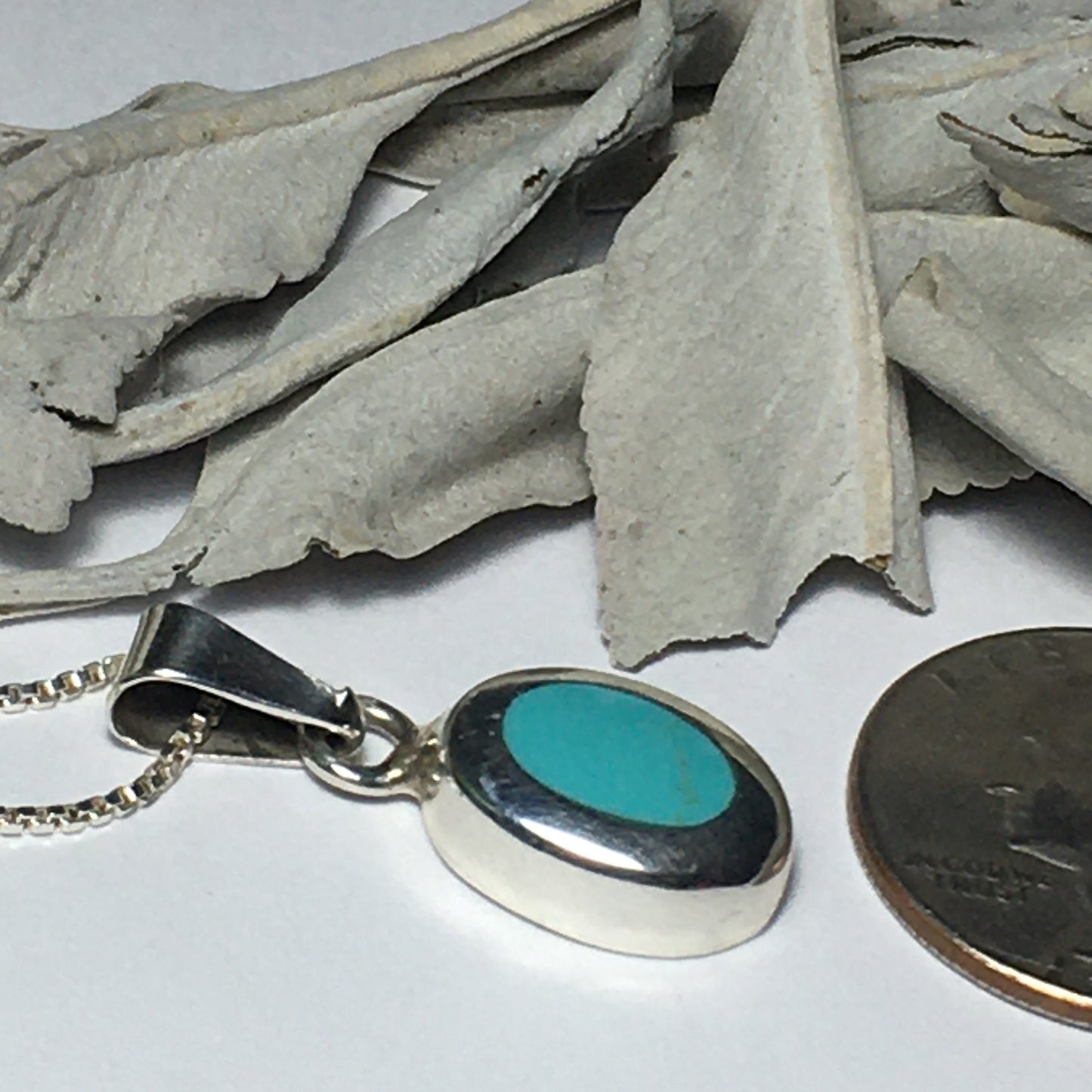 Vtg Turquoise Pendant with Sterling silver chain