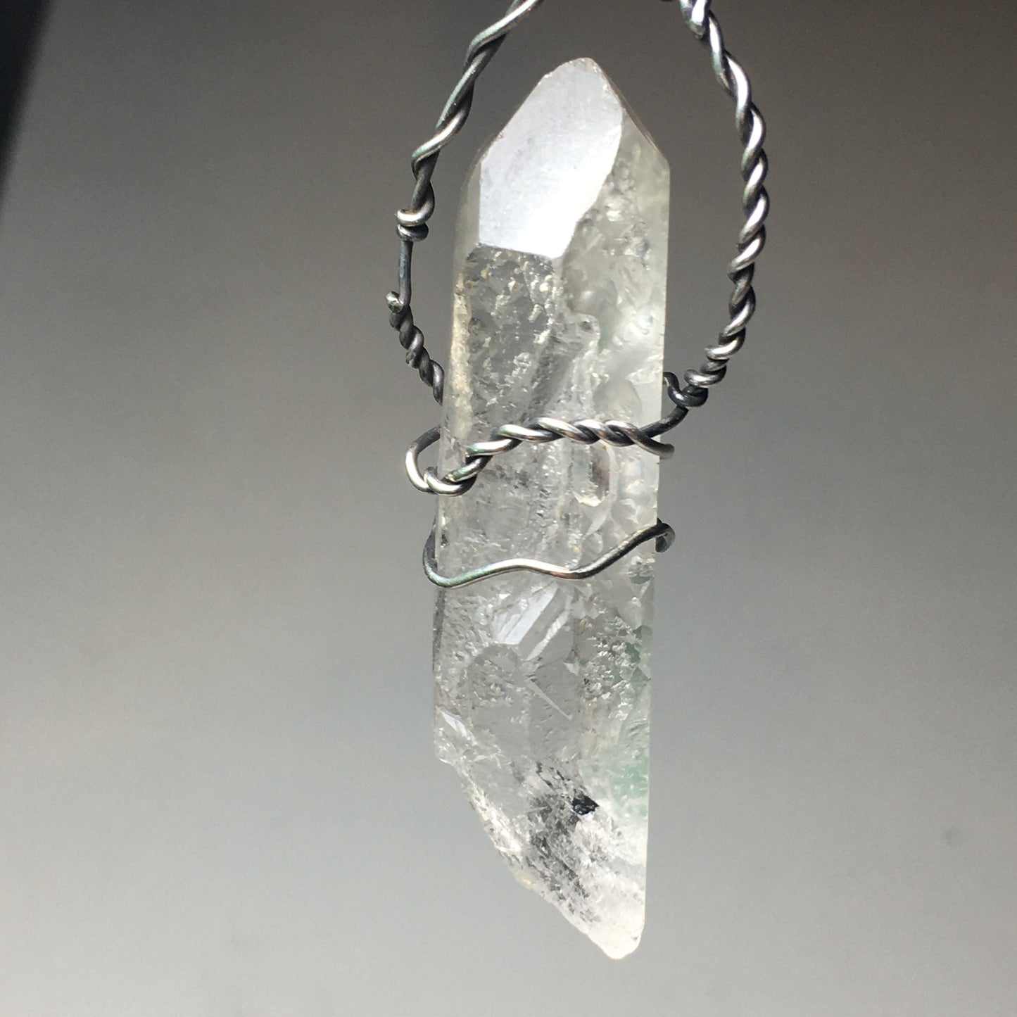 Wire Wrap Brazil Quartz 925 Sterling Silver Pendant on chain