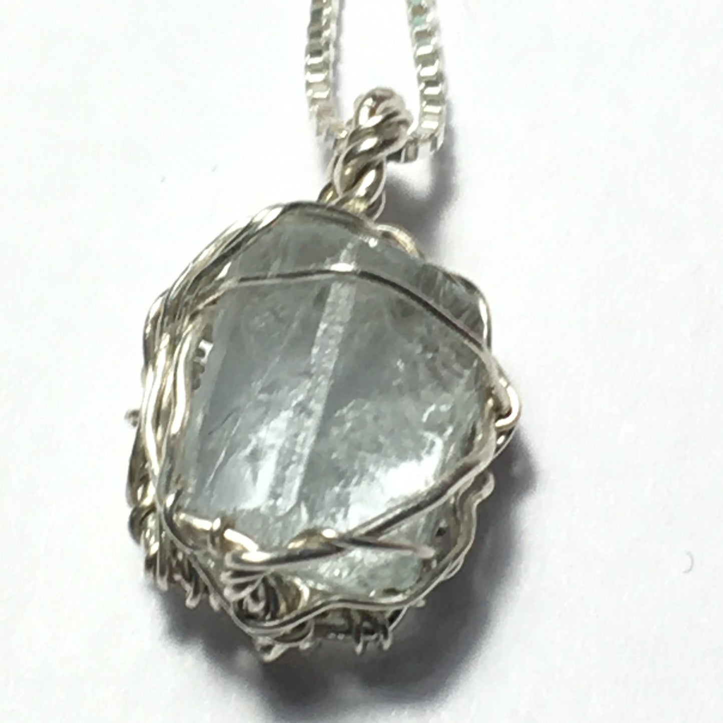 Gem Aquamarine Natural Perfect Formation Wire Wrap Pendant