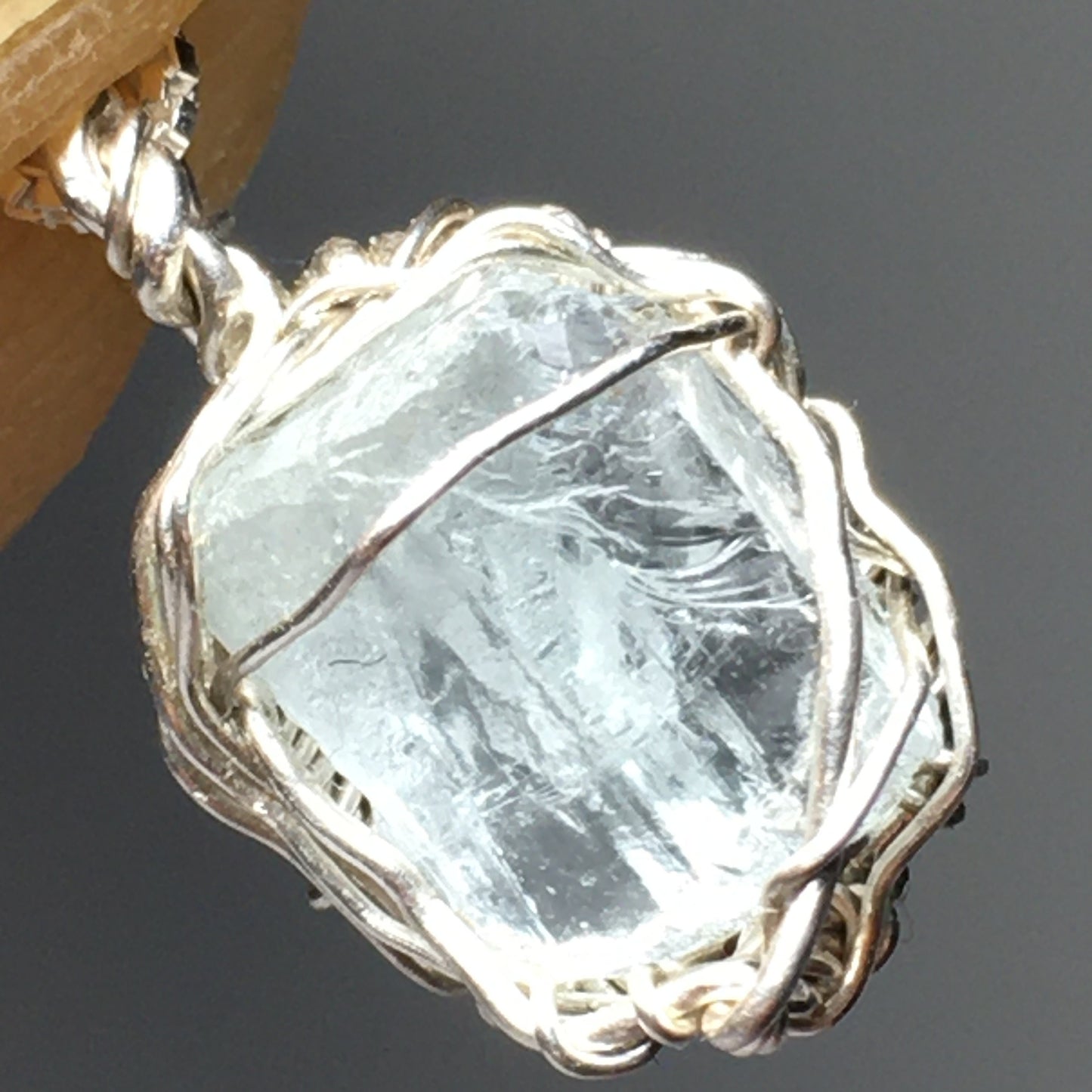 Gem Aquamarine Natural Perfect Formation Wire Wrap Pendant