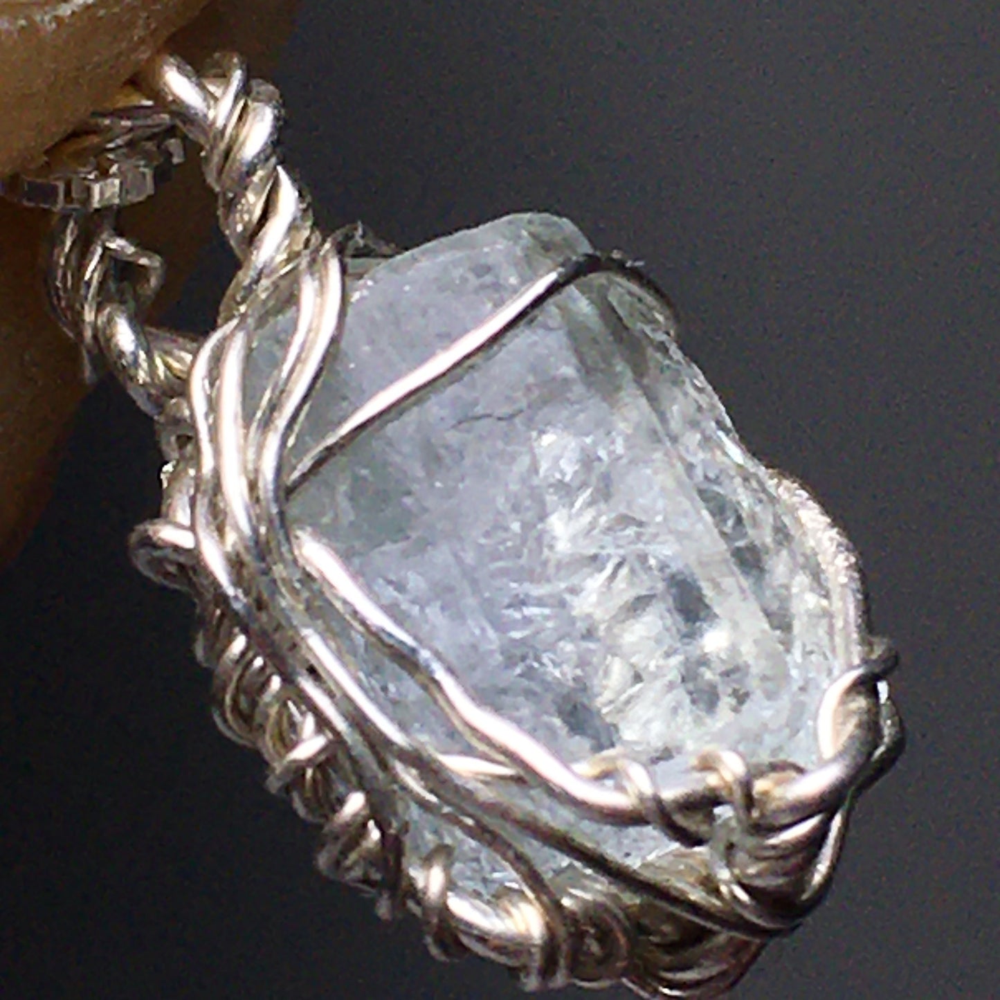 Gem Aquamarine Natural Perfect Formation Wire Wrap Pendant