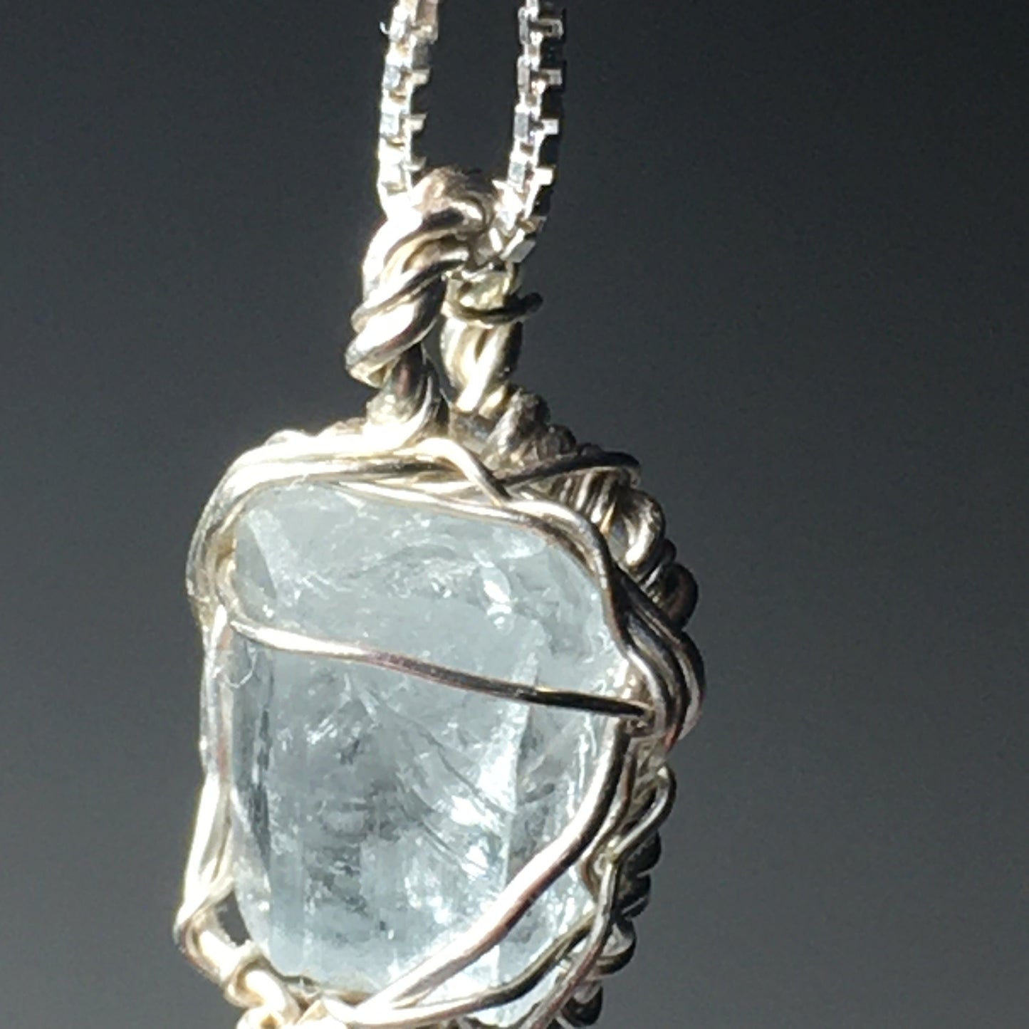Gem Aquamarine Natural Perfect Formation Wire Wrap Pendant