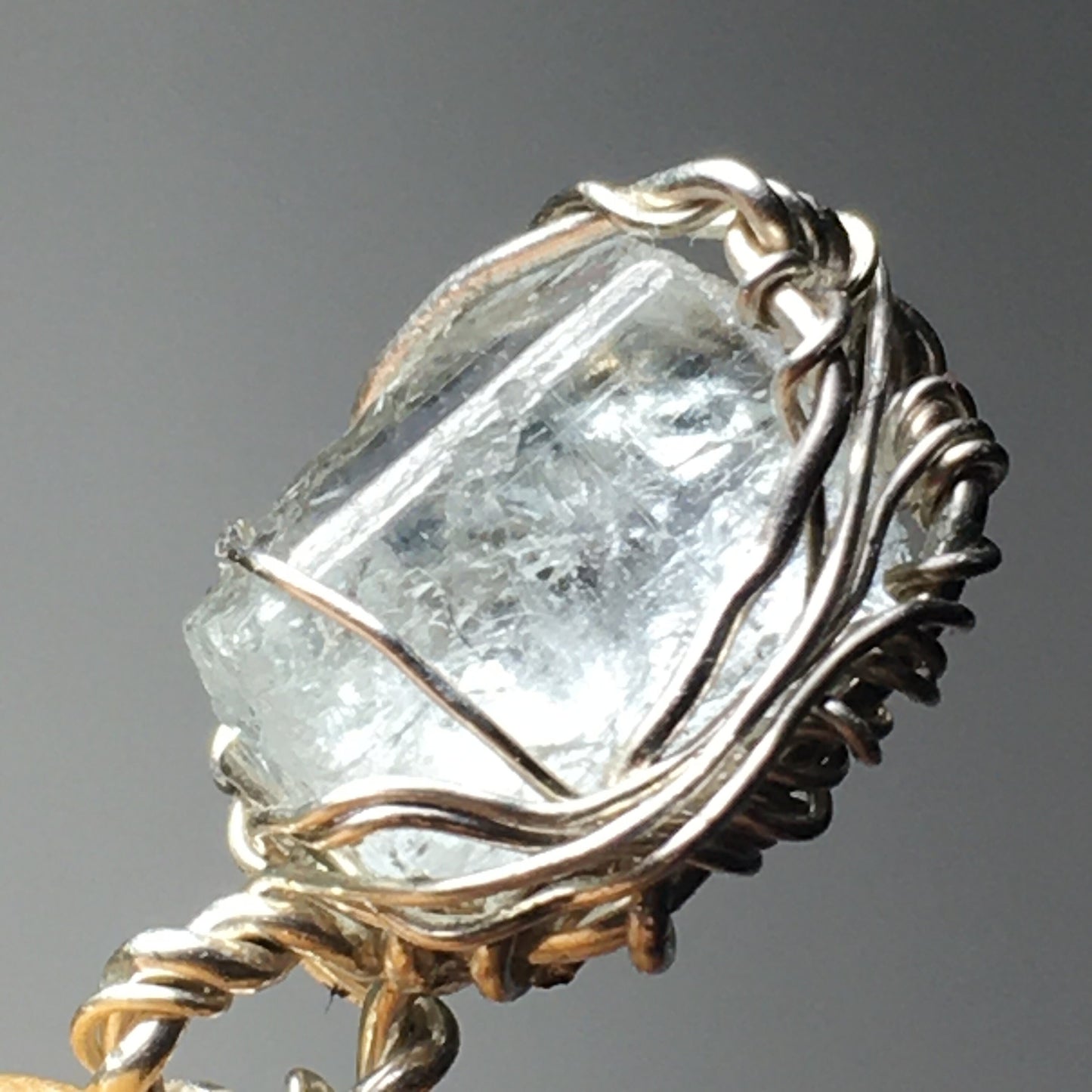 Gem Aquamarine Natural Perfect Formation Wire Wrap Pendant