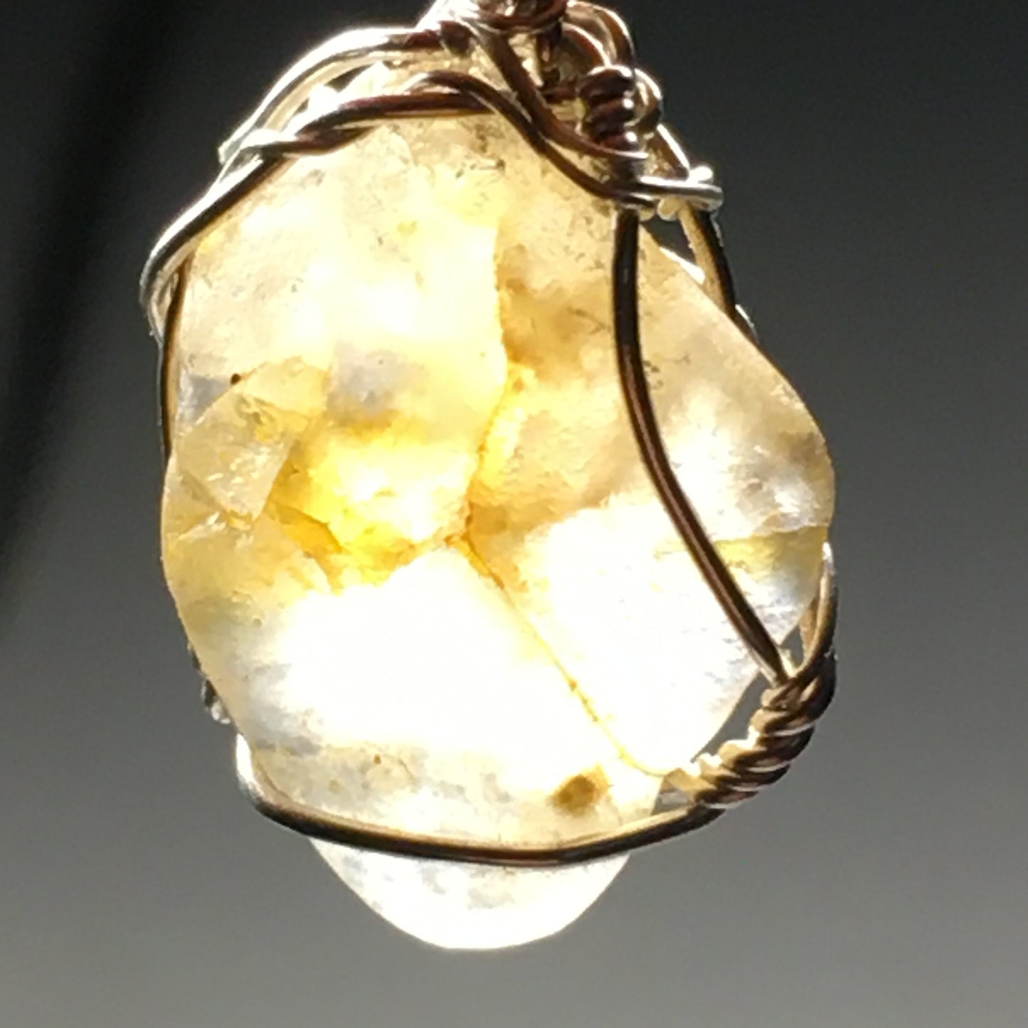 White Blue Yellow Sapphire (untreated, unheated, not irradiated) Silver Wire Wrap Pendant