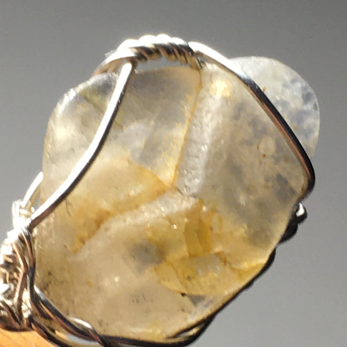 White Blue Yellow Sapphire (untreated, unheated, not irradiated) Silver Wire Wrap Pendant