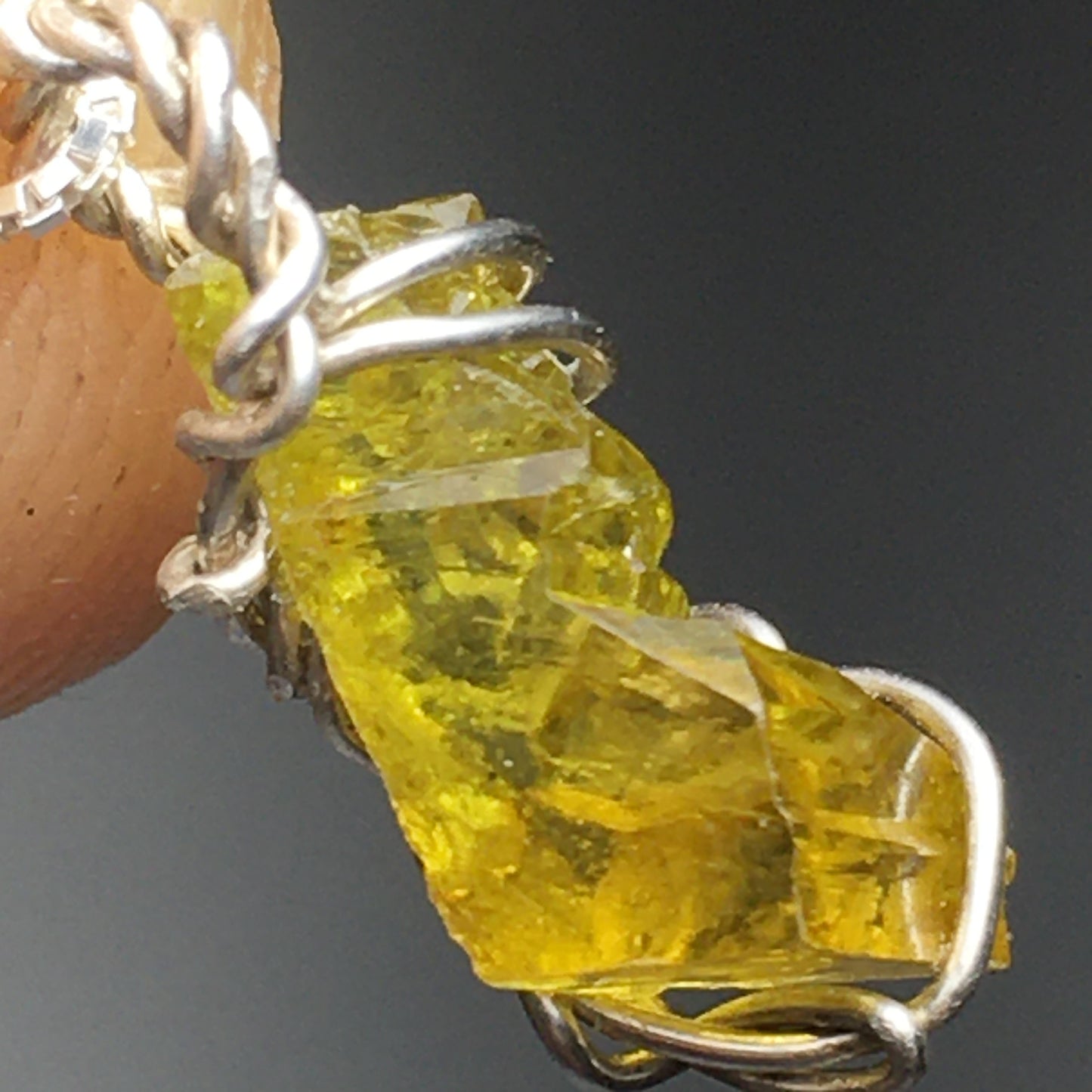 Yellow Zincite Pendant on 18" Silver Chain