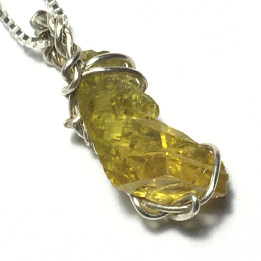 Yellow Zincite Pendant on 18" Silver Chain