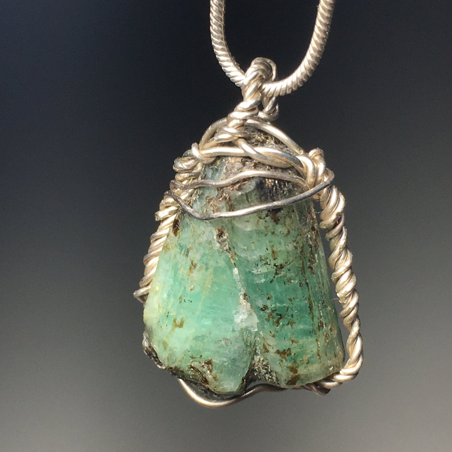 Large Emerald and Silver Pendant
