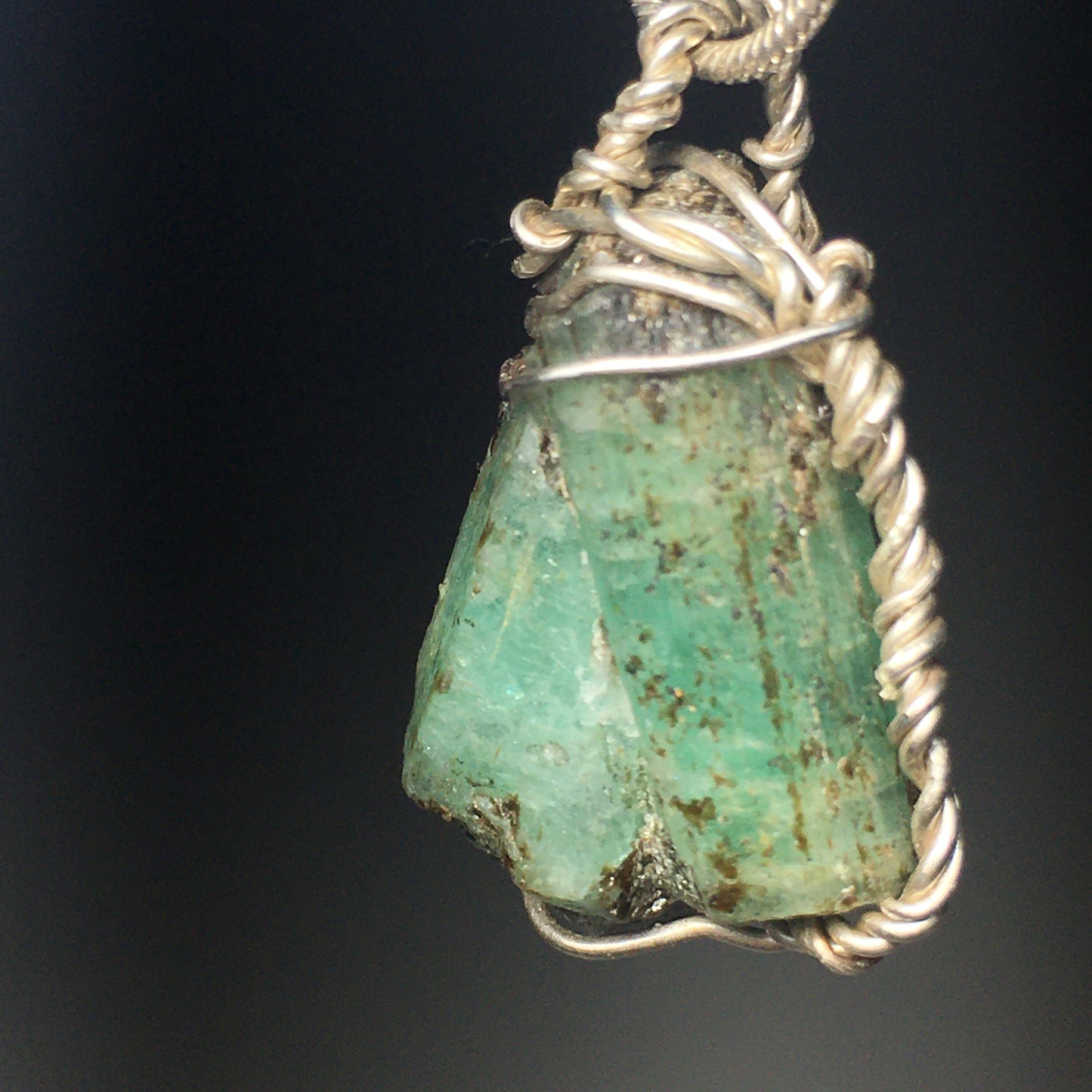 Large Emerald and Silver Pendant