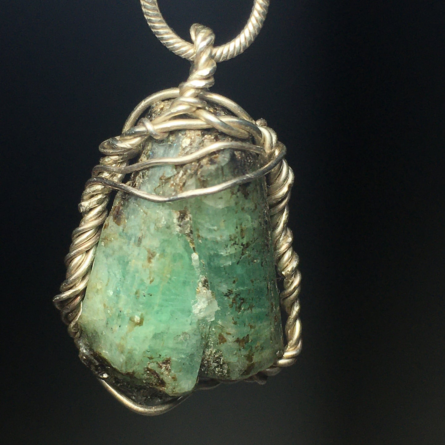 Large Emerald and Silver Pendant