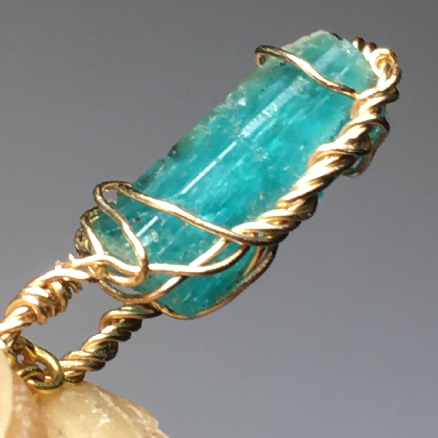 Natural AAA Emerald 14k Gold Wire-Wrap Pendant