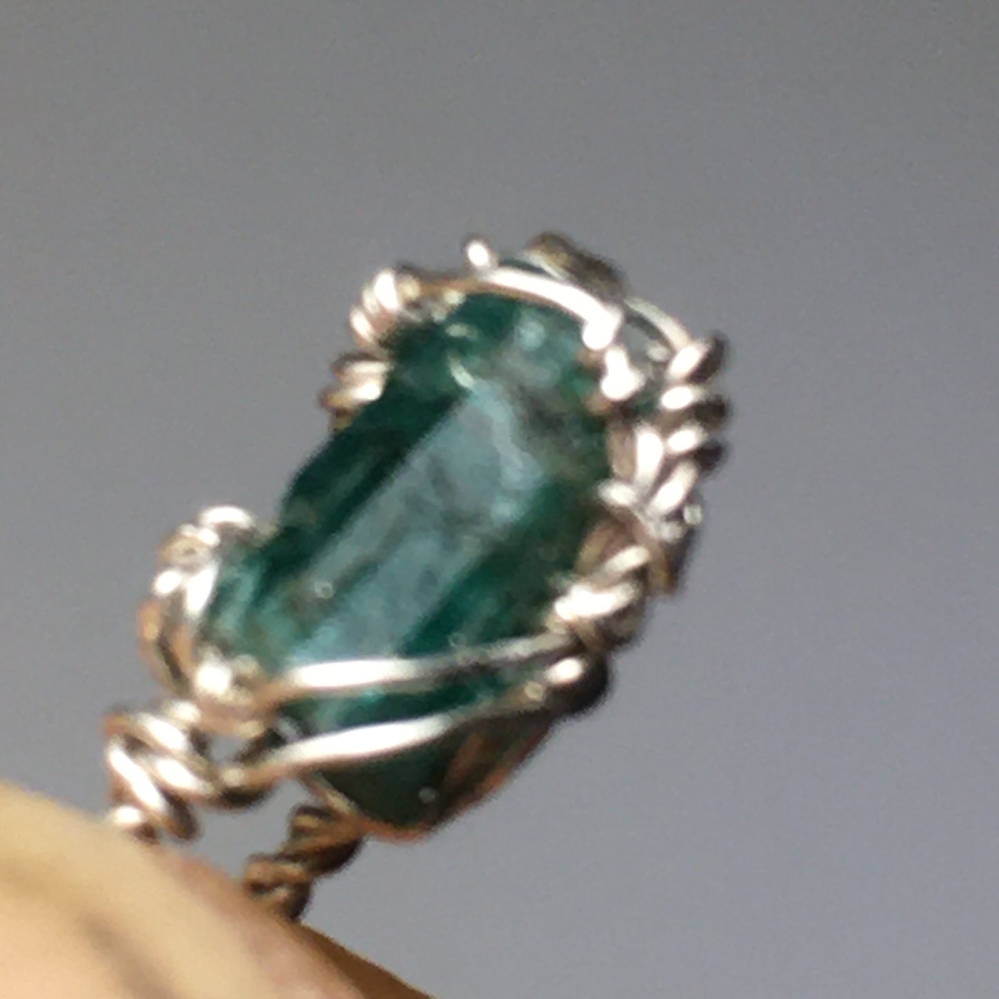 Natural Emerald Silver Wire-Wrap Pendant