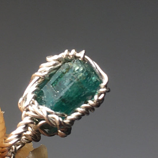 Natural Emerald Silver Wire-Wrap Pendant