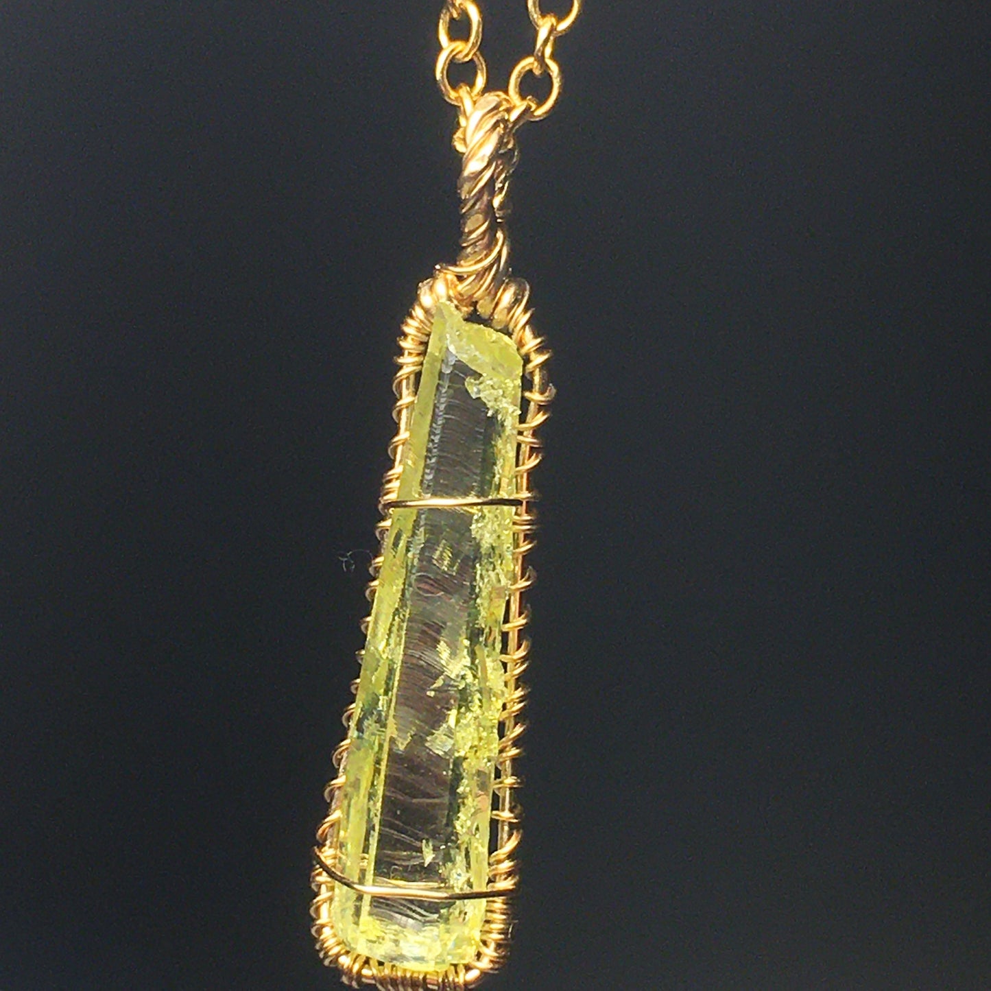 Large Zincite and Gold Pendant Handmade Wire Wrap