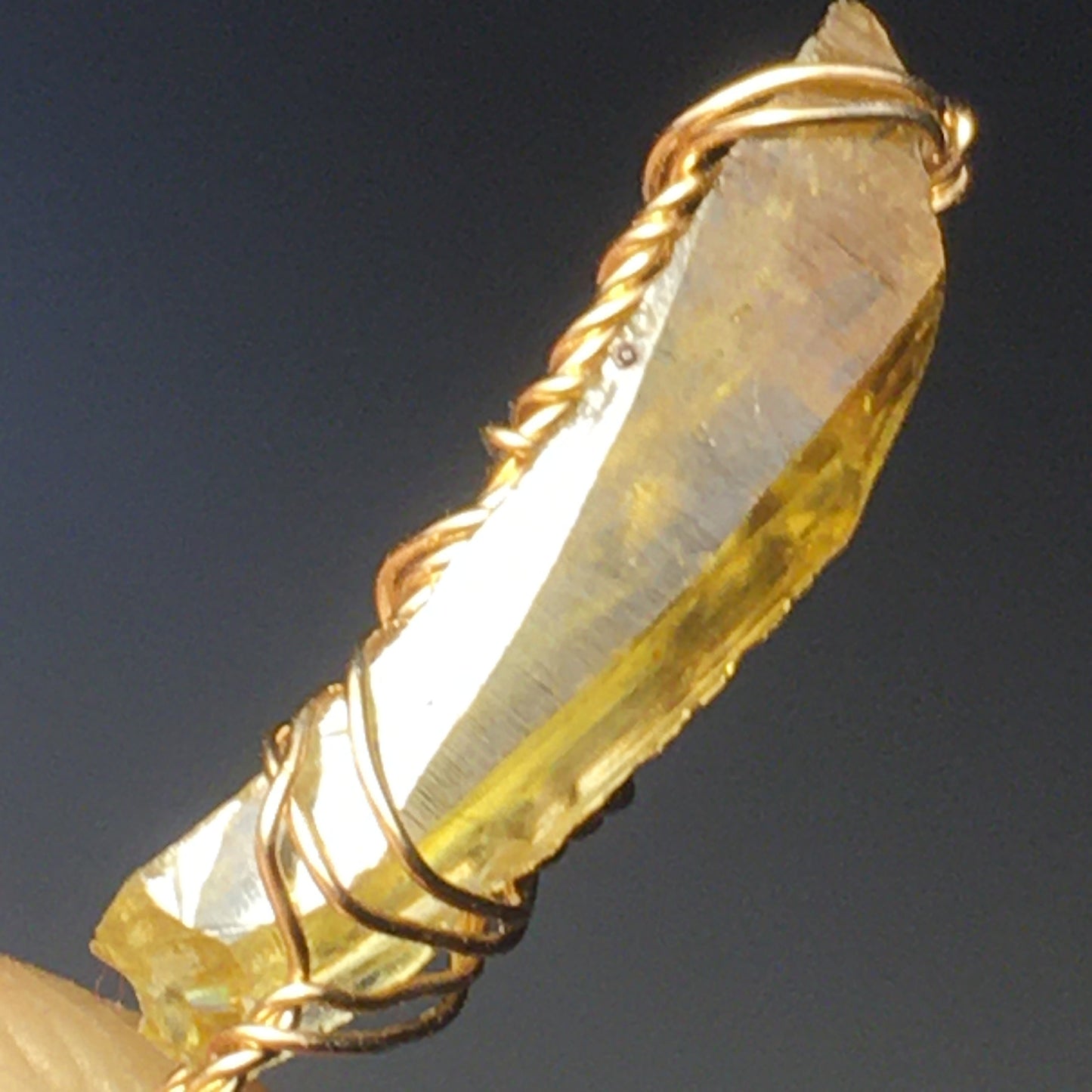 Yellow Zincite Pendant Wire Wrap gold with silver chain
