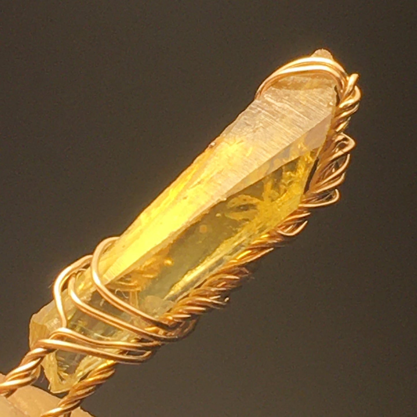 Yellow Zincite Pendant Wire Wrap gold with silver chain