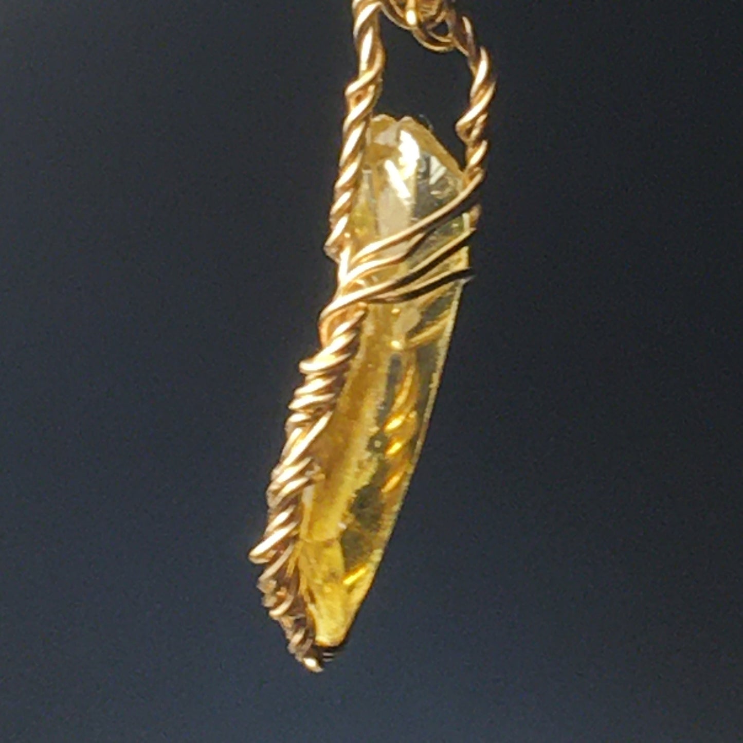 Yellow Zincite Pendant Wire Wrap gold with silver chain