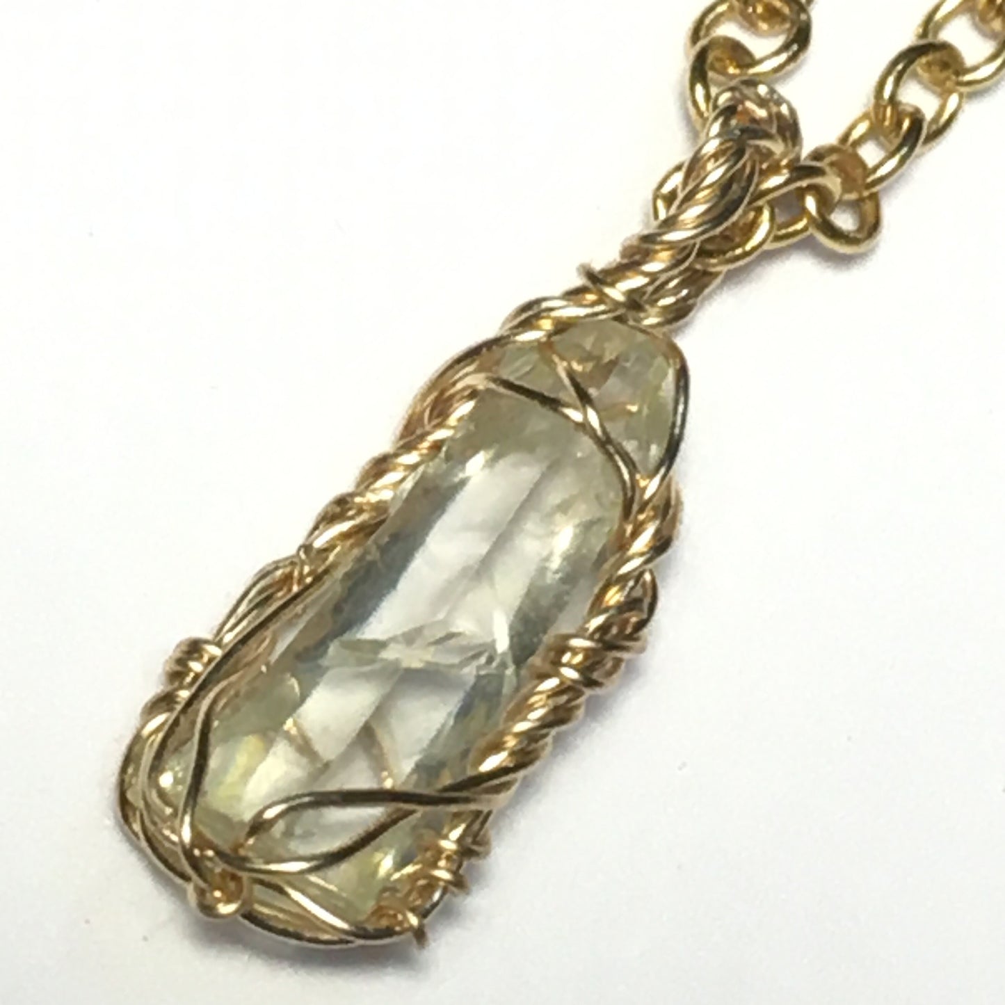 Clear Zincite and Gold Wire Wrap Pendant