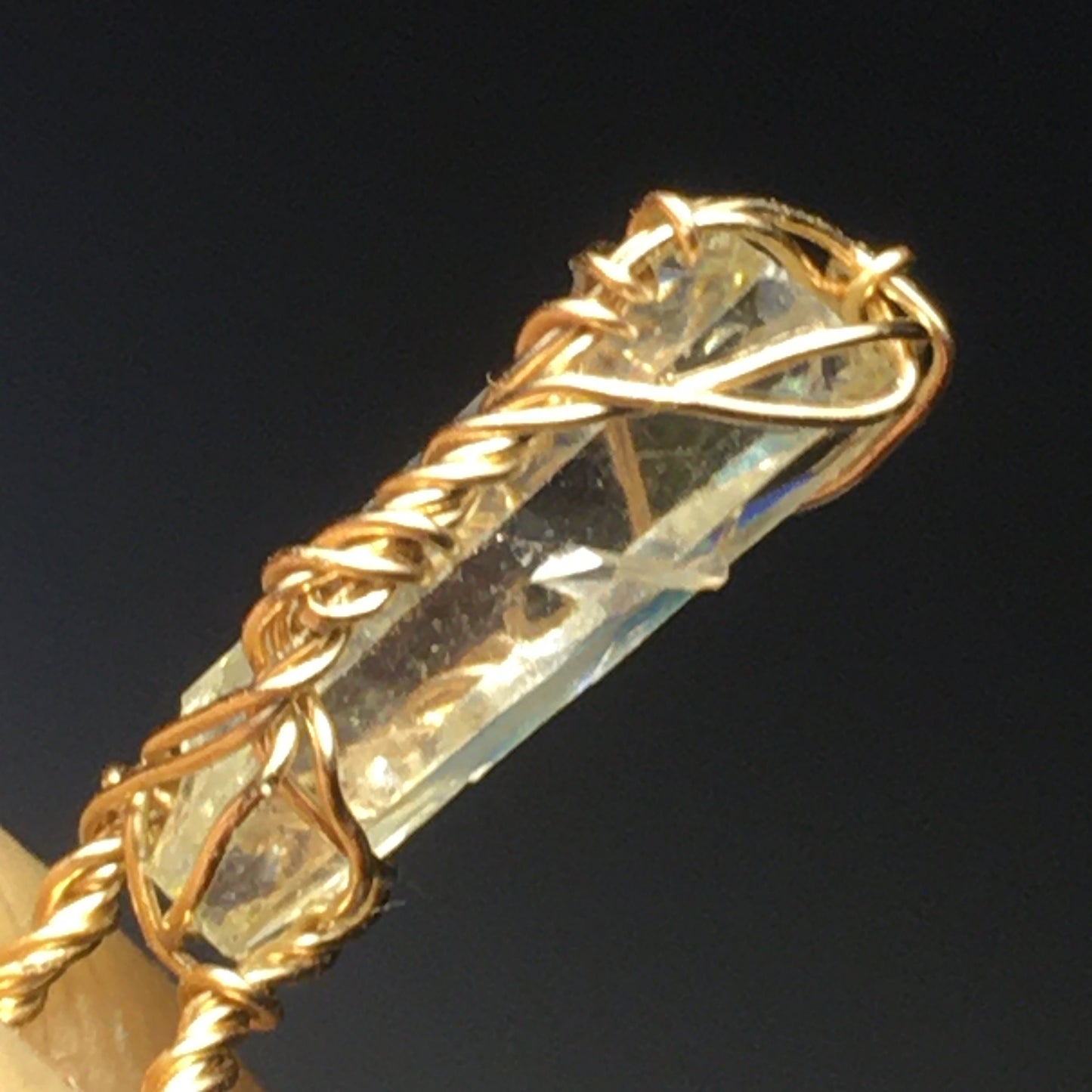 Clear Zincite and Gold Wire Wrap Pendant