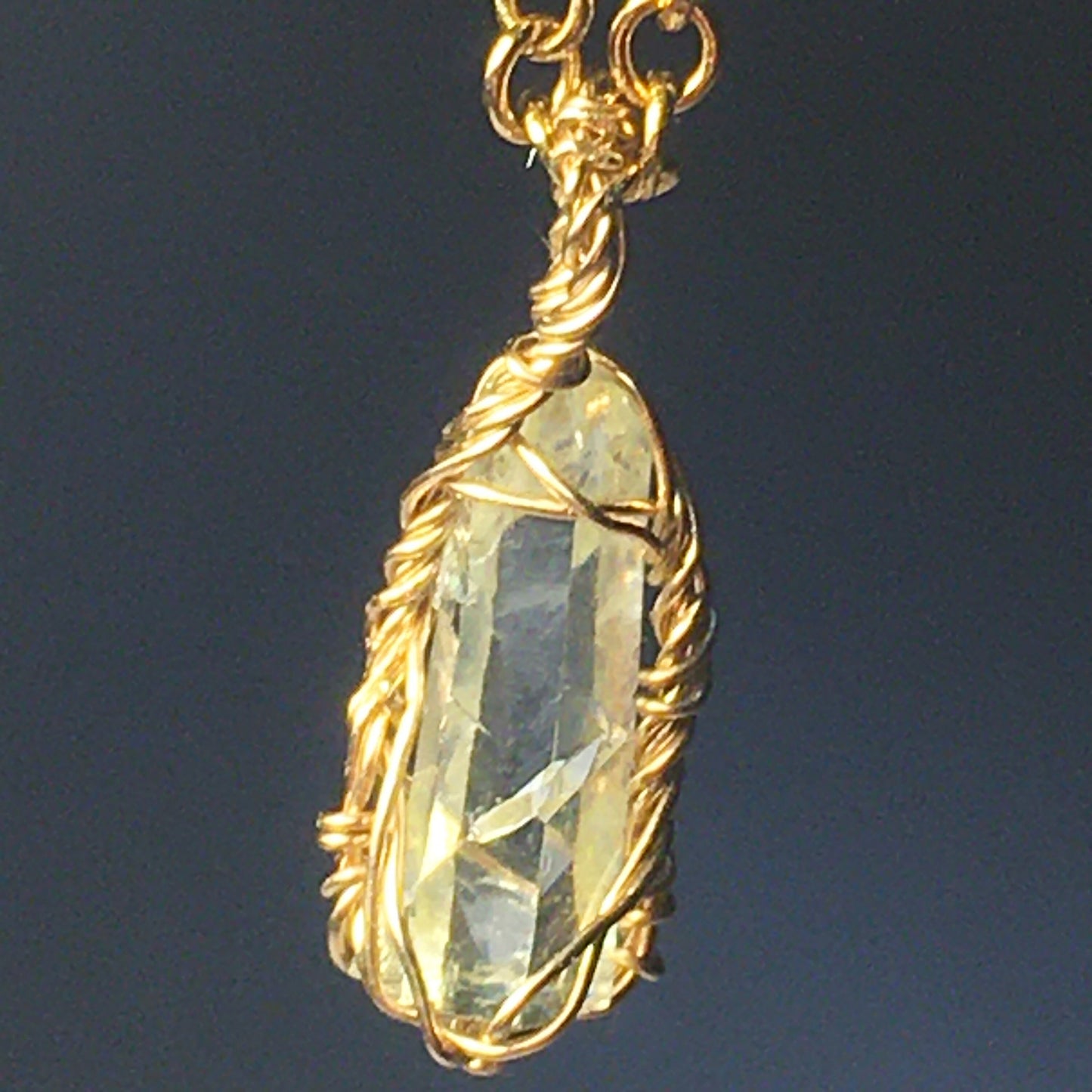 Clear Zincite and Gold Wire Wrap Pendant