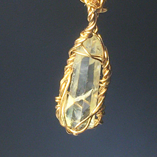 Clear Zincite and Gold Wire Wrap Pendant